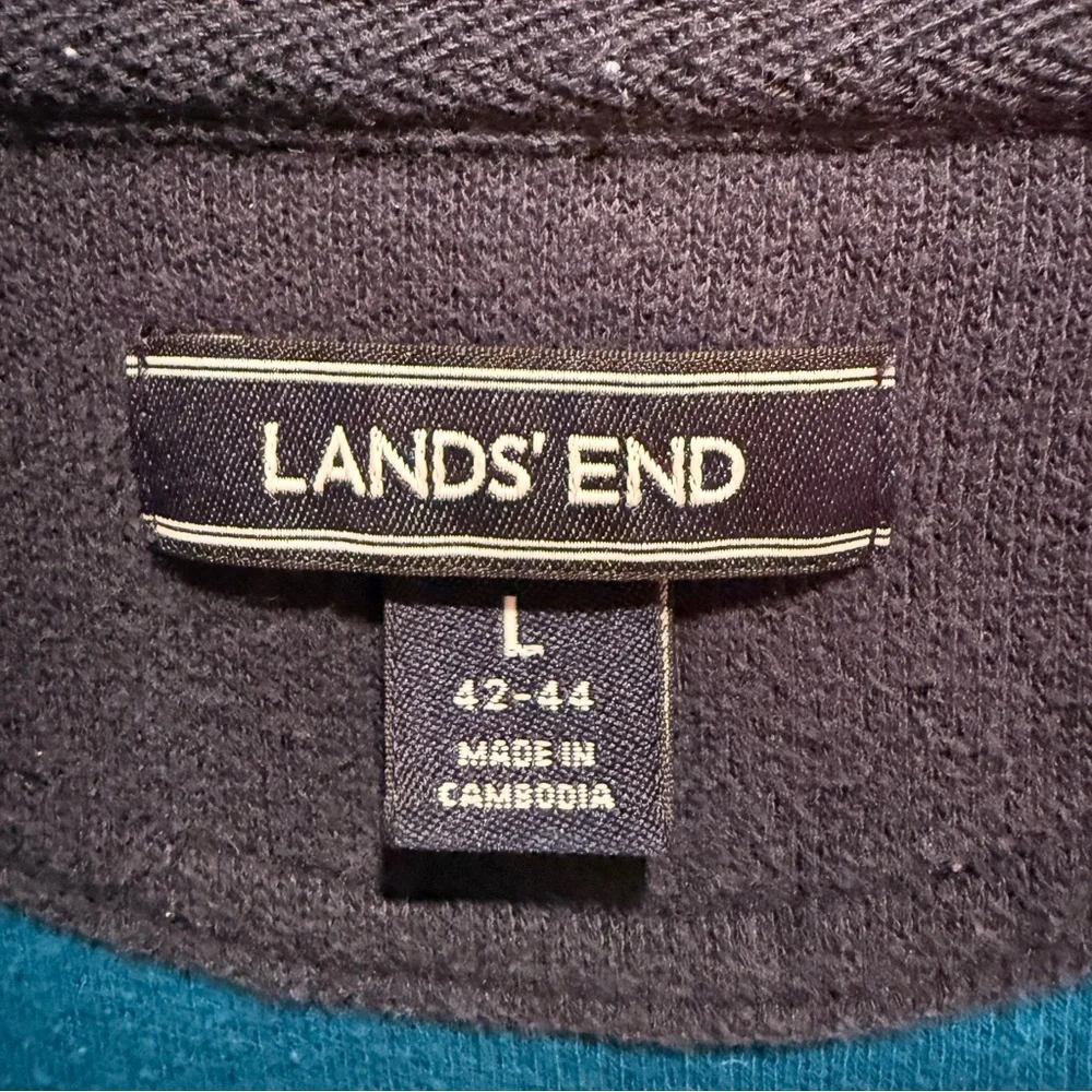 Lands' End Men's Bright Teal Quarter-Zip Fleece Pullover, Size L